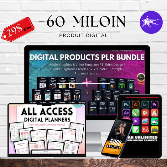 60 Million Digital Products W/Resell Rights - Mega Bundle (eBooks + Courses + Templates + Planner ,& More)